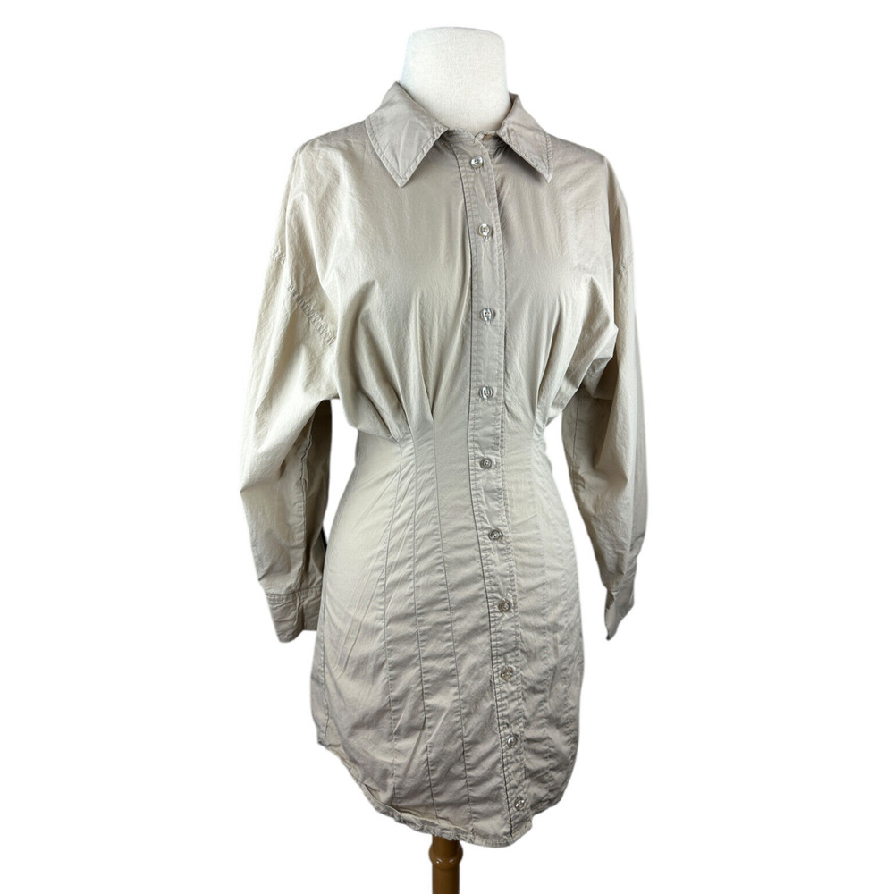 L'Academie x Revolve The Ismene Mini Dress Button Shirt Dress Khaki Tan Size XS - Picture 2 of 16